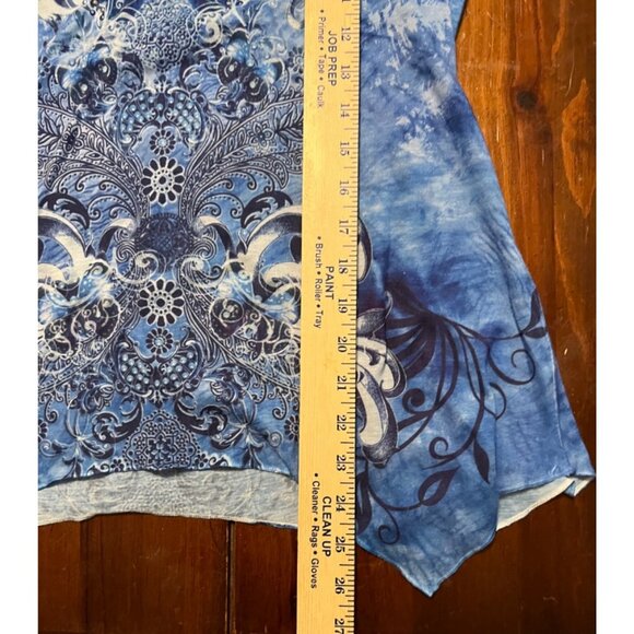 Jane Ashley women's blue patterned cap sleeve top size XL asymmetrical hem - Picture 8 of 8